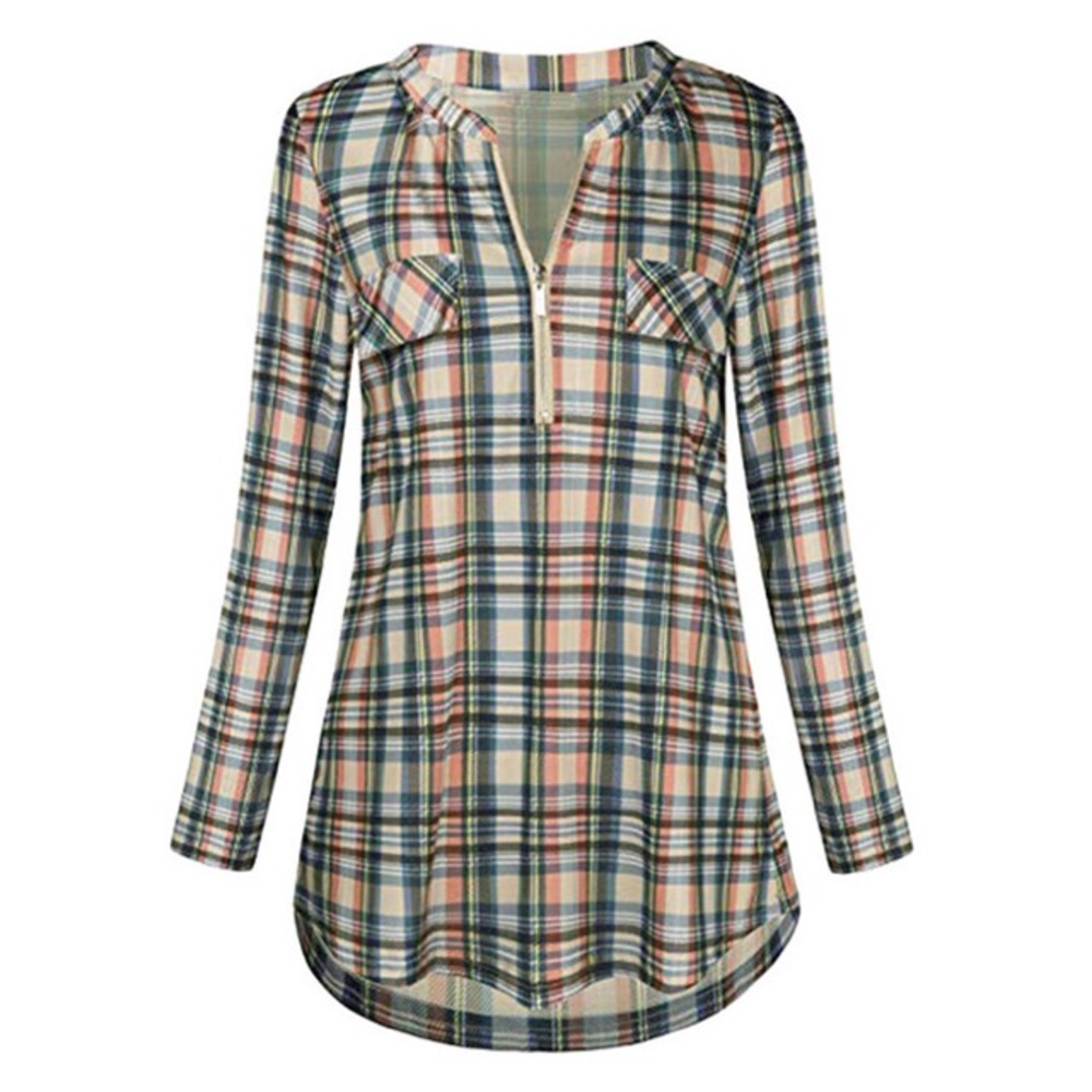 NWT : Baikea: size : XL : colorful v-neck plaid fall flannel shirt tunic blouse